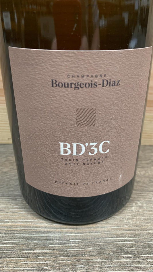 Bourgeois-Diaz BD'3C Champagne bottle – Brut Nature, biodynamic, available at Assaggi-Weinhandel, perfect with French cheeses like Comté and Chaource