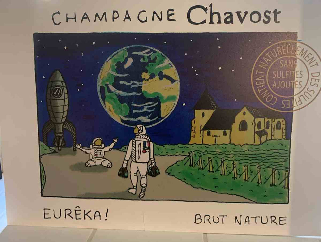 Bild zeigt eine Etikette Winzer-Champagner Chavost mit Informationen zur Dosage und deren Bedeutung für Geschmack und Alterung.