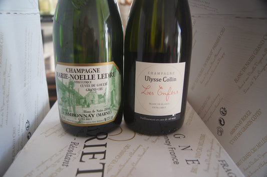 Ein Bild von Flaschen von Ledru und Ulysse Colli, zwei Herstellern, deren Champagner sehr gefragt sind.