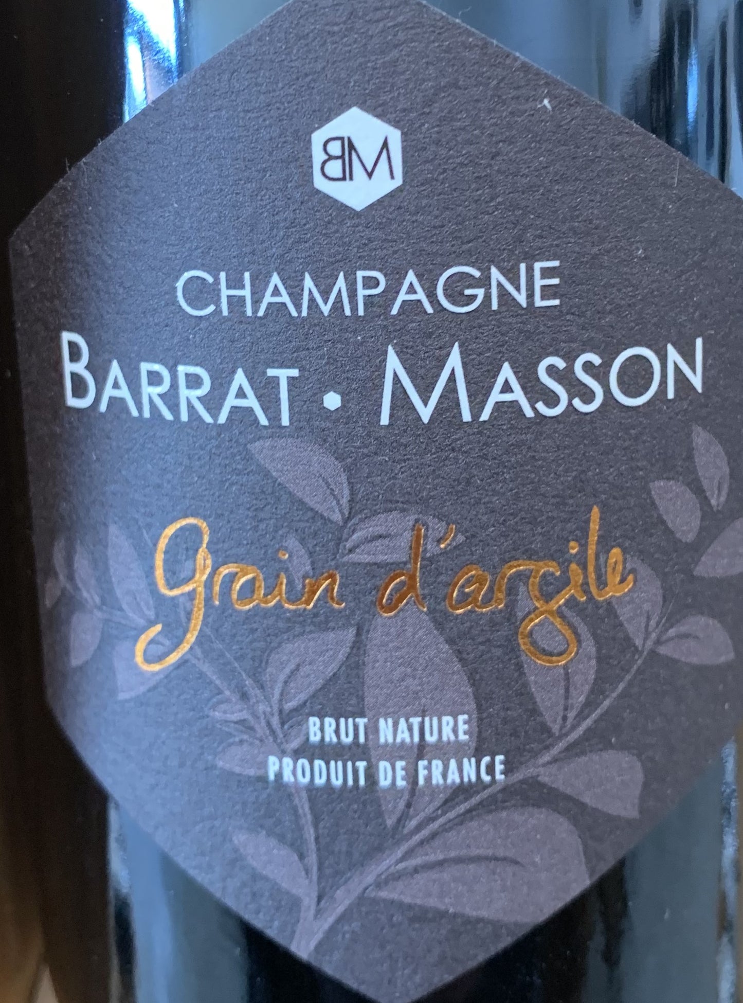 Rücketikett Barrat Masson Grain d’Argile Brut Nature, Pinot Noir & Chardonnay, unfiltriert, non dosé