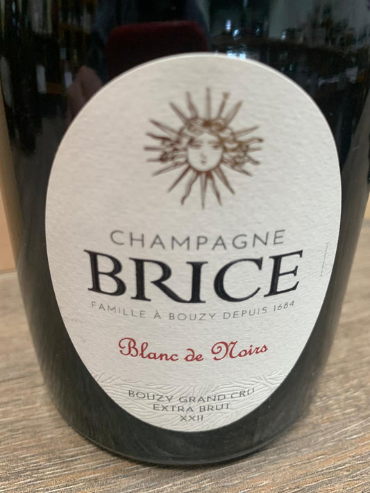 Flaschenetikett Brice Blanc de Noirs Extra Brut – 100 % Pinot Noir aus Bouzy, bio-zertifiziert seit 2023.