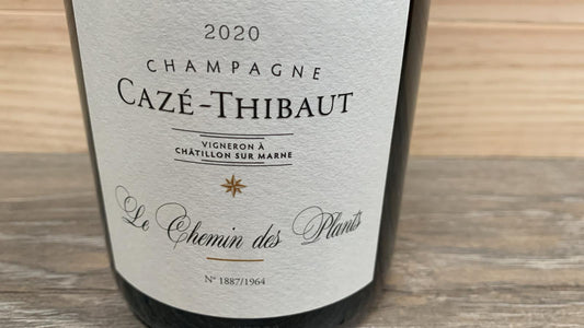Etikett von Champagne Cazé-Thibaut Chemin des Plants 2020 Extra Brut Chardonnay, Release 2025, mit Dosage- und Degorgierangaben.
