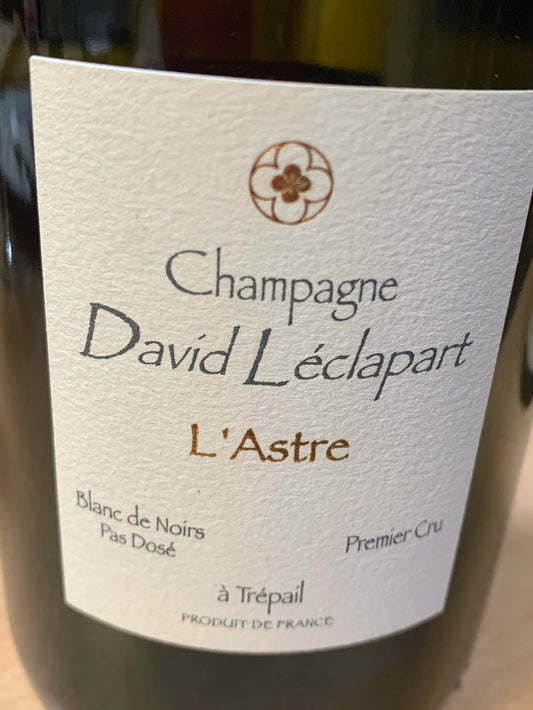 David Léclapart L’Astre Blanc de Noirs Pas Dosé – Premier Cru, 12,5 % Vol., enthält Sulfite, 100 % Pinot Noir aus Trépail