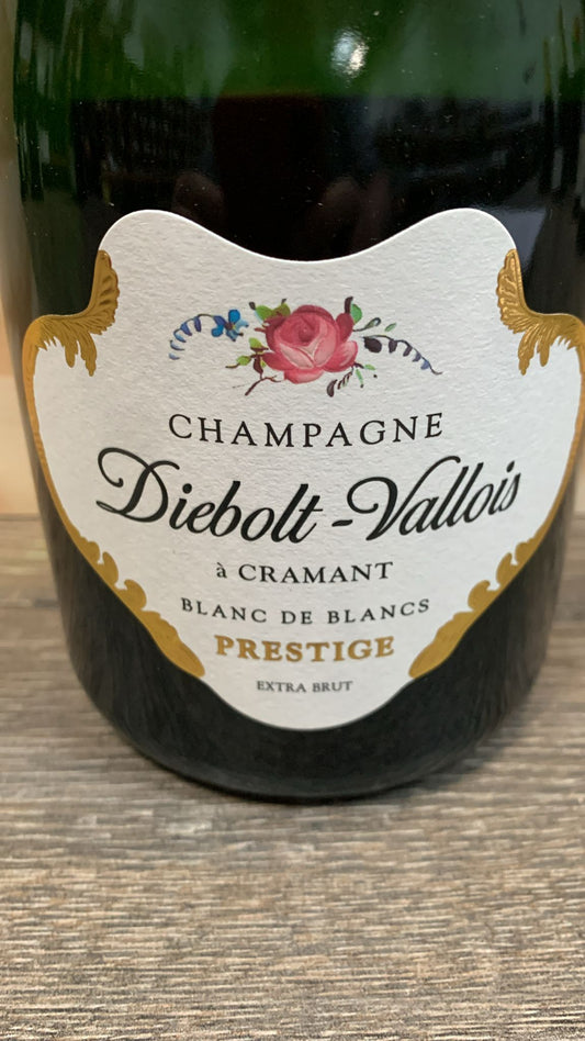 Champagne Diebolt-Vallois Prestige Blanc de Blancs – 100% Chardonnay, Grands Crus Cramant, Chouilly, Le Mesnil-sur-Oger, Extra Brut 4 g/L, 5 Jahre gereift.