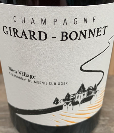 Rücketikett Champagne Girard-Bonnet Mon Village Chardonnay Grand Cru Le Mesnil sur Oger alte Reben Reserve Perpetuelle Foudre Extra Brut 1 g/L Dosage