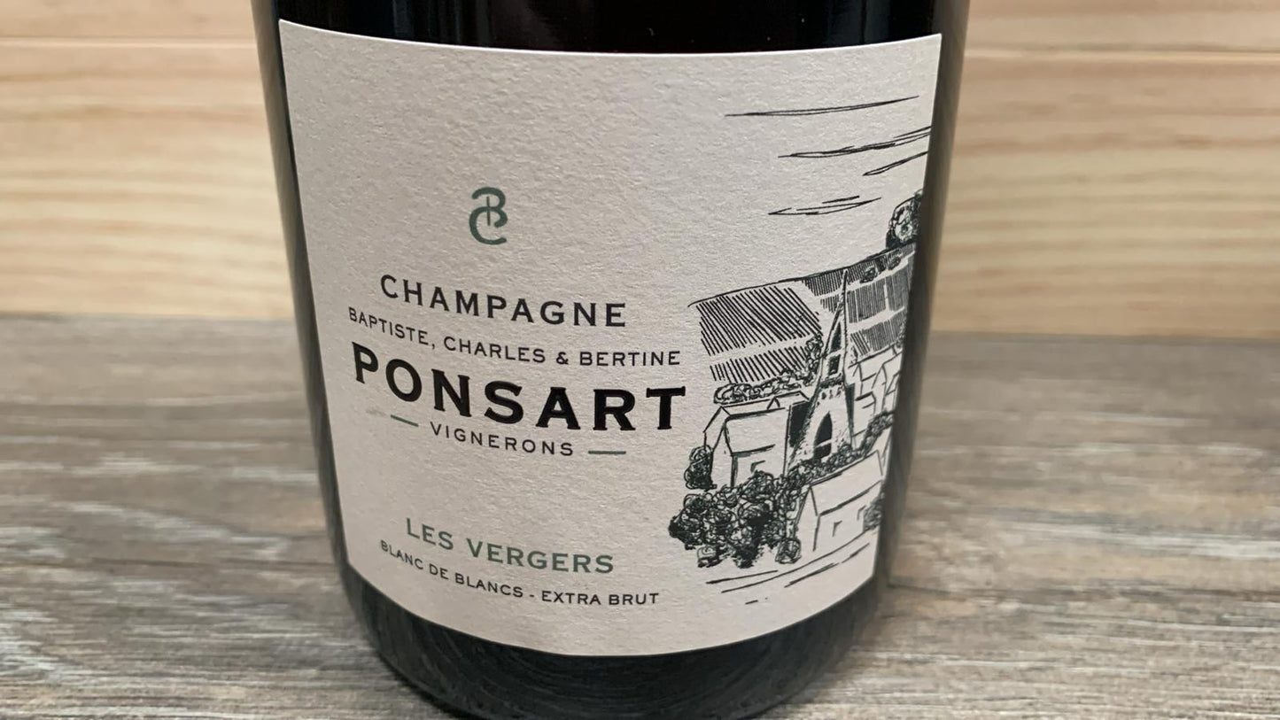 Champagne Ponsart Les Vergers Blanc de Blancs Extra Brut – 100 % Chardonnay aus Germigny, Ausbau im Holz, 12 % vol., enthält Sulfite