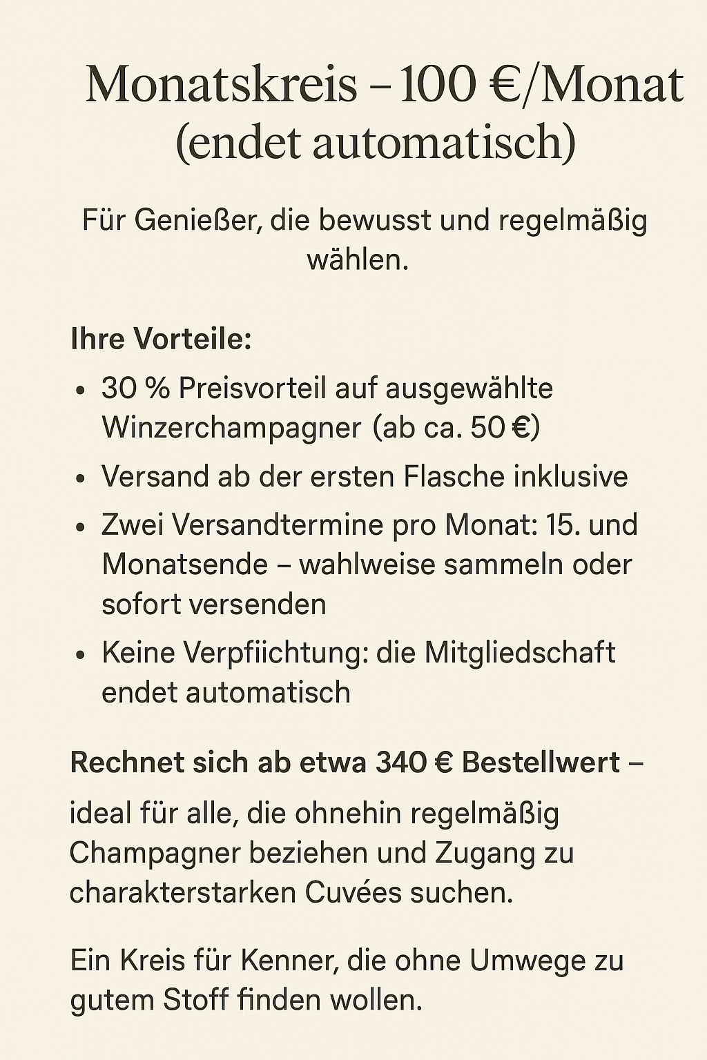 Monatskreis – für anspruchsvolle Genießer