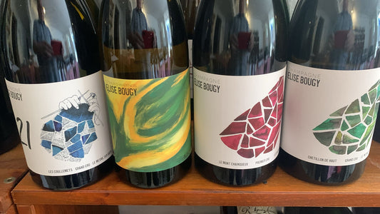 Frontetiketten Elise Bougy Champagne Collection mit farbigen Art-Labels