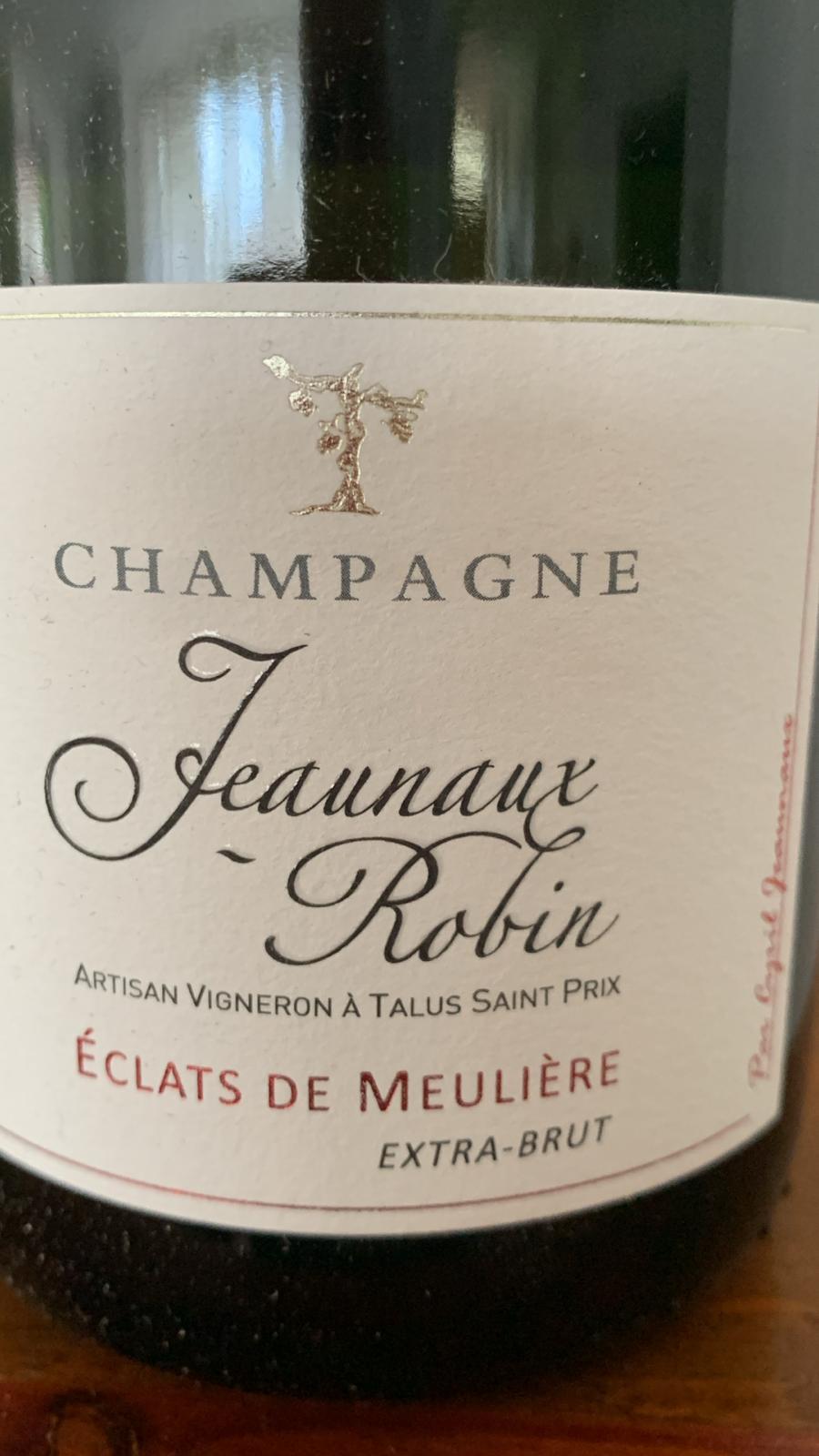 Jeaunaux-Robin Éclats de Meulière Extra Brut Champagner, Cuvée aus Meunier, Pinot Noir und Chardonnay.