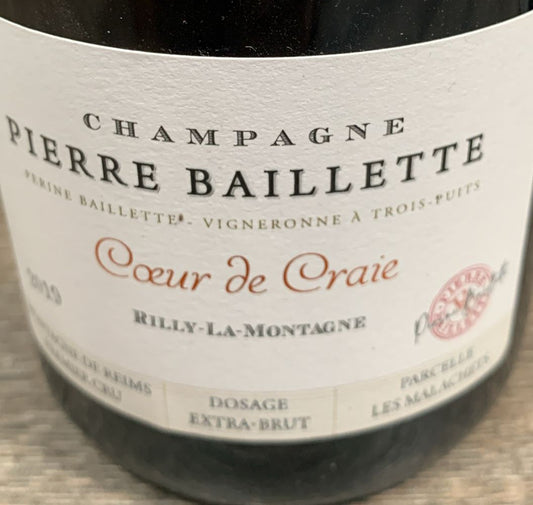 Flaschenetikett Pierre Baillette Coeur de Craie Rilly-la-Montagne 2019 – 100 % Pinot Noir Premier Cru.