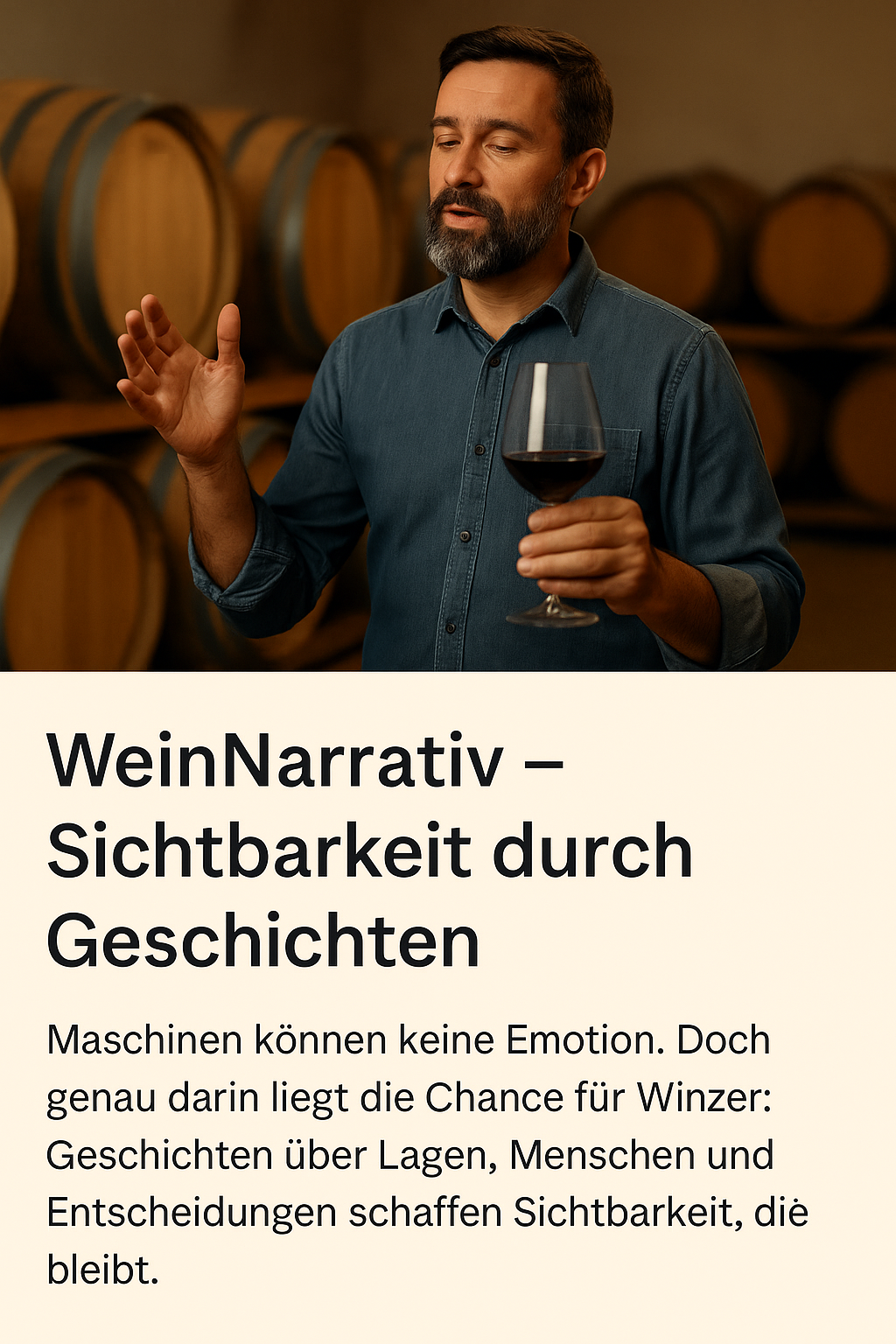 Weinbauer erzählt im Keller seine Geschichte – WeinNarrativ macht sichtbar