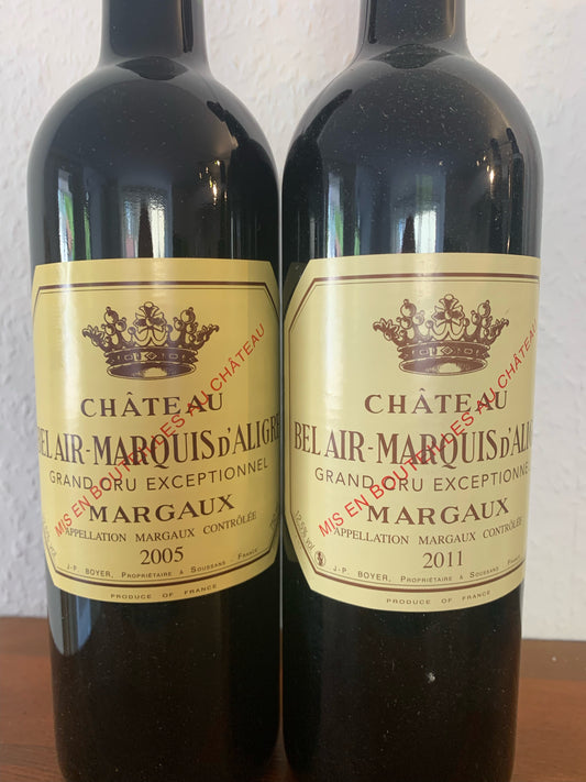 Labels of Bel air-Marquis d'Aligre from Margaux, one of the few Bordeaus with a realsitic price.