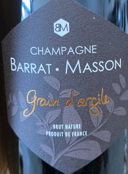 Rücketikett Barrat Masson Grain d’Argile Brut Nature, Pinot Noir & Chardonnay, unfiltriert, non dosé