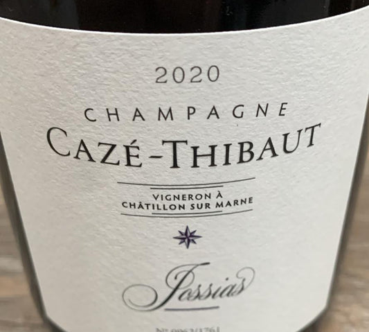 Release 2025: Cazé-Thibaut Jossias 2020 – Pinot Noir Extra Brut mit 2,2 g/l Dosage. Terroir Vandières, kalkreicher Boden, spontan im Fass vergoren.