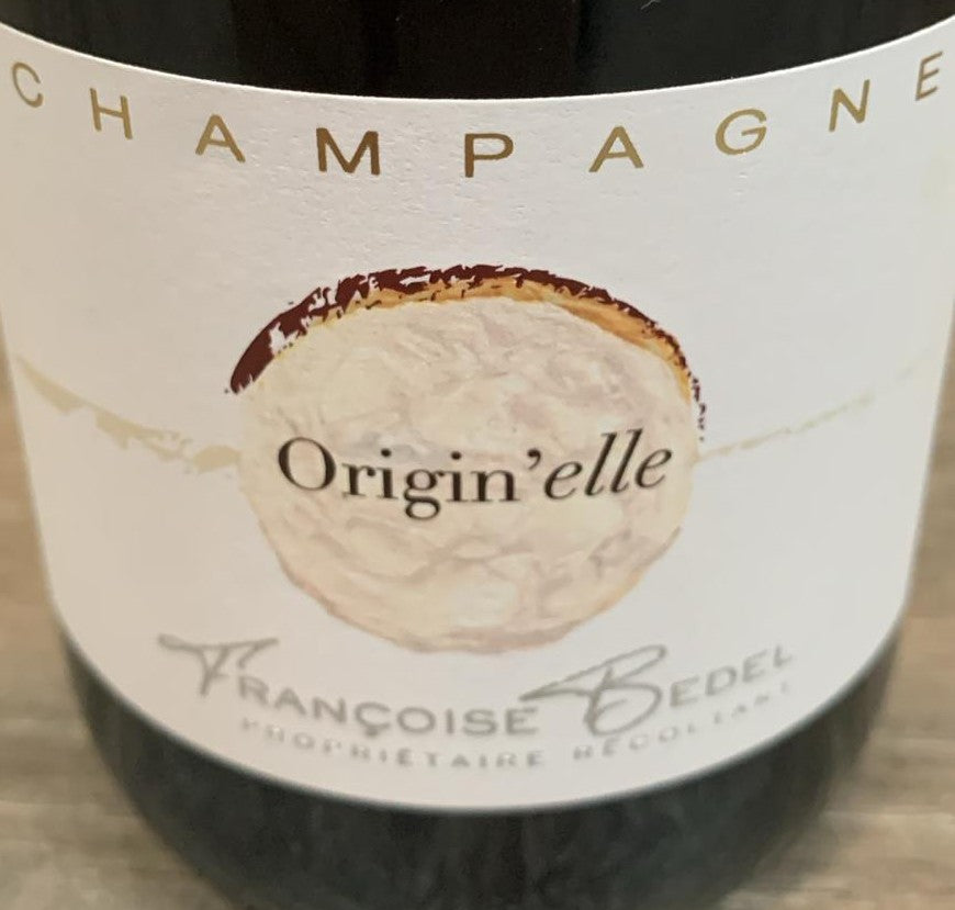 Champagne Françoise Bedel Origin’elle Extra-Brut – biodynamisch, 80 % Meunier, 15 % Chardonnay, 5 % Pinot Noir, Vallée de la Marne, Dégorgement Juli 2021.