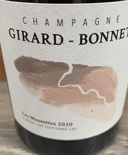 Rücketikett Champagne Girard-Bonnet Les Mussettes 2020 Chardonnay Grand Cru Le Mesnil sur Oger alte Reben Extra Brut 2 g/L Dosage