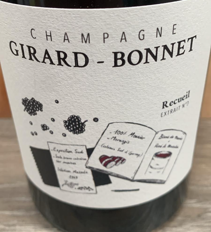 Rücketikett Champagne Girard-Bonnet Recueil Extrait N°3 Pinot Meunier aus Morangis Mazeration und Holzfass Ausbau Extra Brut 2,5 g/L Dosage
