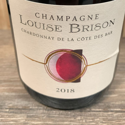 Flasche Champagne Louise Brison Blanc de Blancs 2018 Brut Nature, reinsortiger Chardonnay-Champagner.