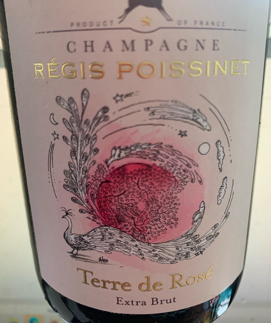 Régis Poissinet. The label of Terre de Rosé Extra Brut . An assemblage of 70% Meuneir and 30% Chardonnay