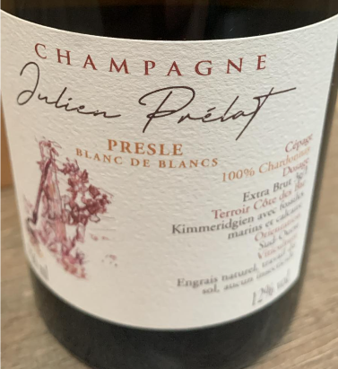 Julien Prélat Presle Blanc de Blancs 2023 aus 100 % Chardonnay von Kimmeridge-Kalkböden in der Côte des Bar mit präzisem Grower-Champagne-Ausbau.