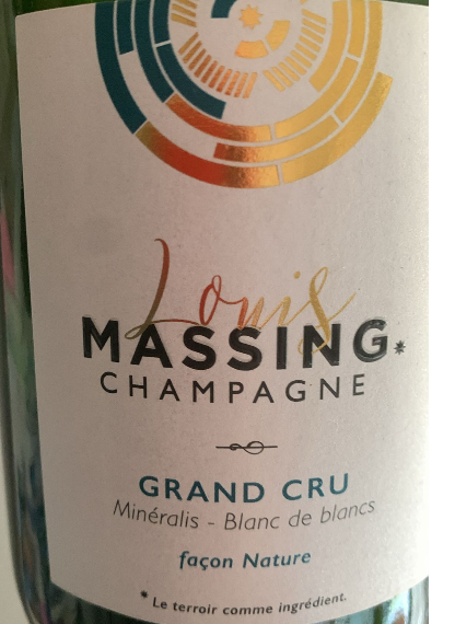 Champagne Louis Massing Minéralis Grand Cru Blanc de Blancs Brut Nature aus Avize mit Anteilen aus Oger und Le Mesnil – Etikett Detail