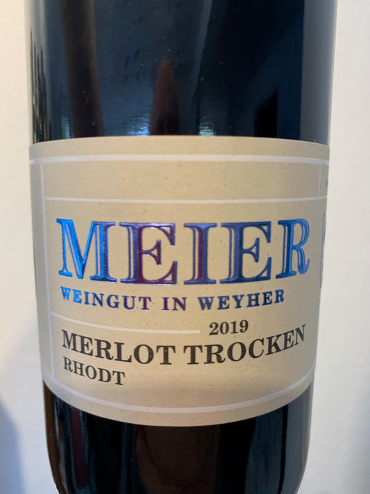 Flasche Merlot trocken Rhodt 2019 vom Weingut Meier Pfalz