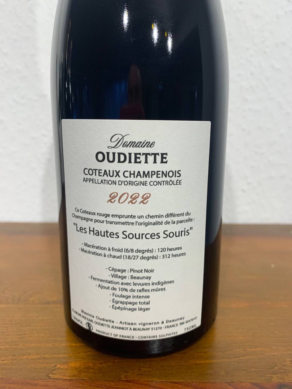 Domaine Oudiette – Coteaux Champenois 2022 “Les Hautes Sources Souris”