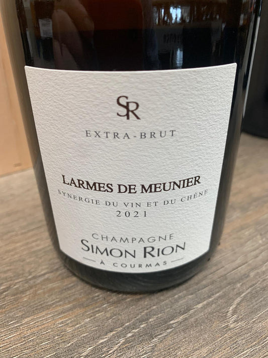 Flaschenetikett Simon Rion Larmes de Meunier 2021 – 100 % Meunier, limitierte Auflage von 307 Flaschen.
